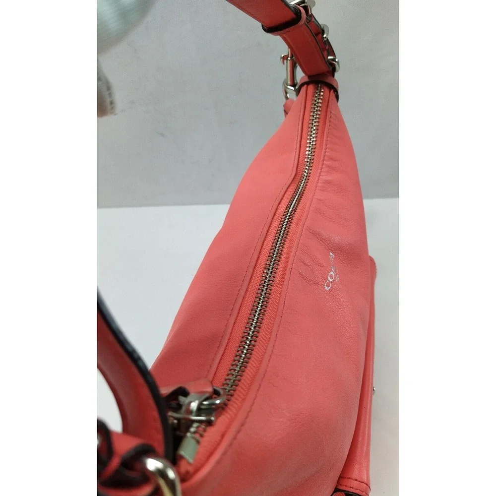 Coach Courtenay Coral Pink Leather Turnlock Pocket Tassel Hobo Shoulder Bag